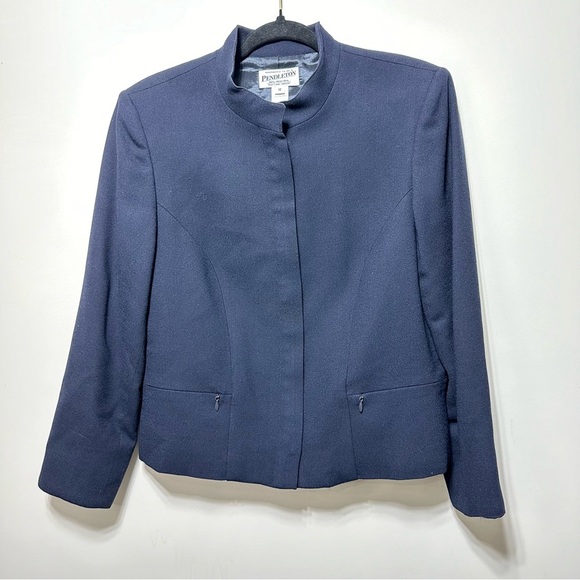 Pendleton wool Navy zip up structured jacket EUC - Picture 1 of 8
